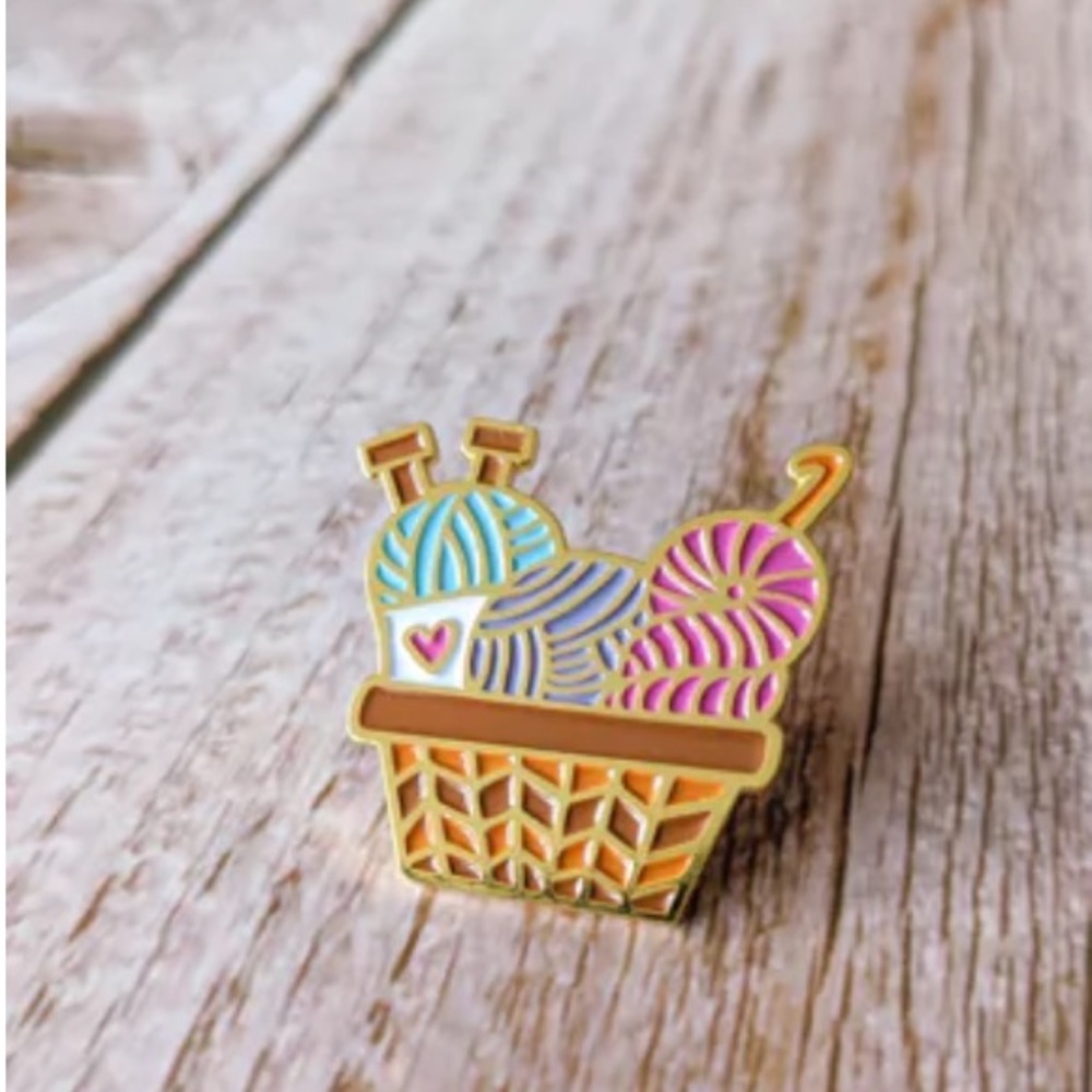 NEW!  Hello Kim Knitting Crochet Yarn Basket Pin